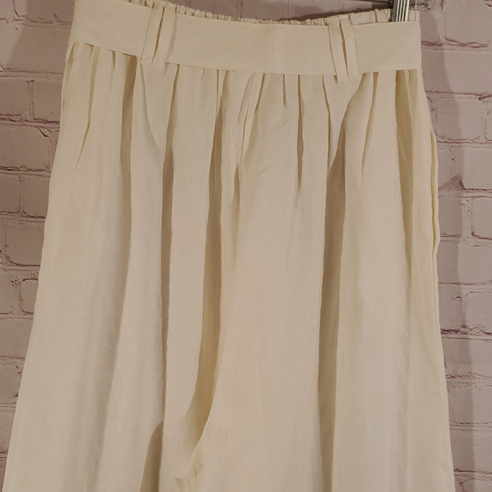 Cream Wide-Leg High-Waisted Pants with Tie Belt - Picture 5 of 7